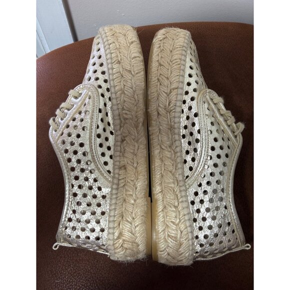 Loeffler Randall Gold Perforated Leather Platform Lace-Up Espadrille EU35 US 4.5 - Picture 6 of 9
